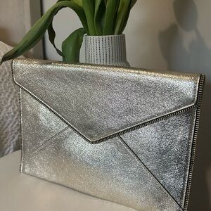 Rebecca Minkoff  Sleek Silver Metallic Envelope Clutch